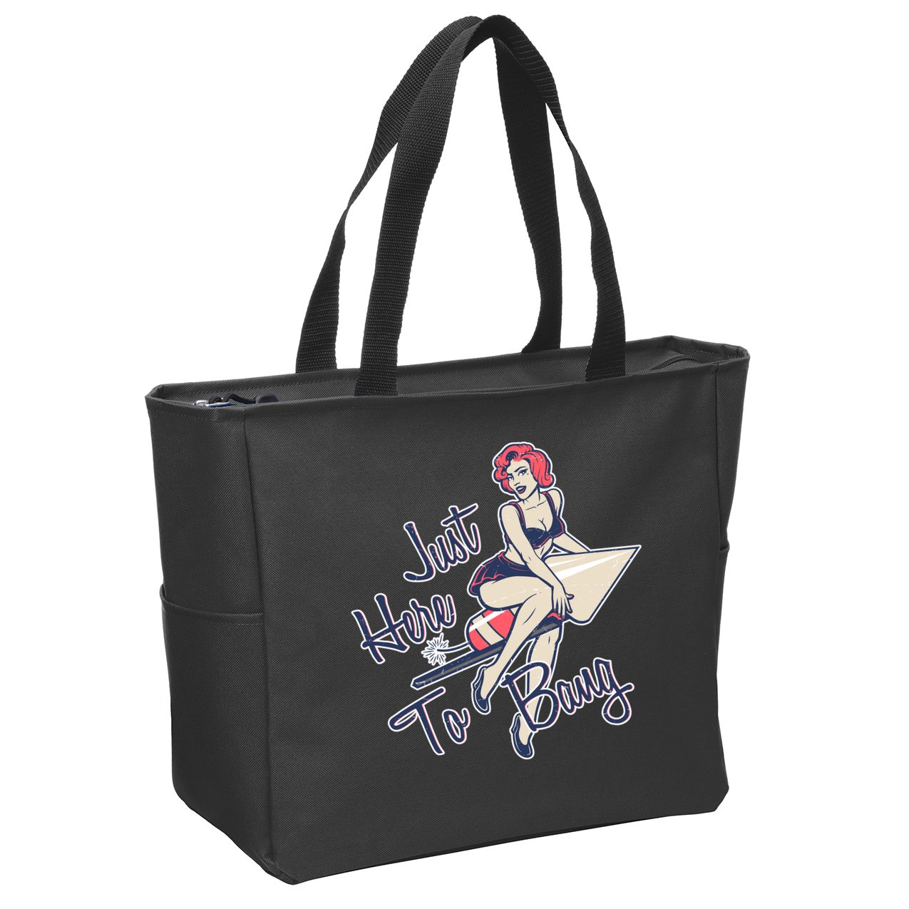 Retro Pin Up Just Here To Bang Zip Tote Bag
