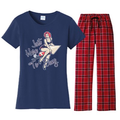 Retro Pin Up Just Here To Bang Women's Flannel Pajama Set