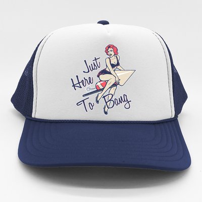 Retro Pin Up Just Here To Bang Trucker Hat