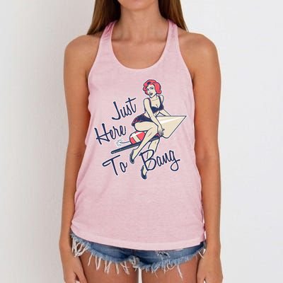 Retro Pin Up Just Here To Bang Women's Knotted Racerback Tank