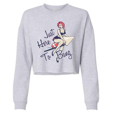 Retro Pin Up Just Here To Bang Cropped Pullover Crew