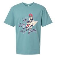 Retro Pin Up Just Here To Bang Sueded Cloud Jersey T-Shirt