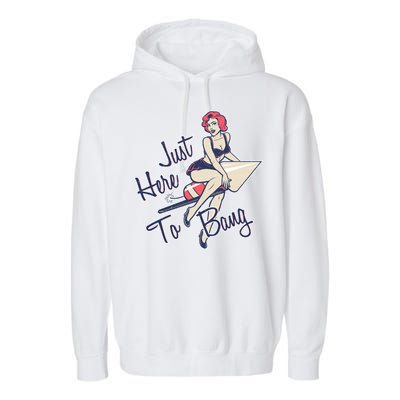 Retro Pin Up Just Here To Bang Garment-Dyed Fleece Hoodie