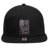 Retro Pink Thin Line Breast Cancer Awareness USA Flag 7 Panel Mesh Trucker Snapback Hat