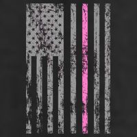 Retro Pink Thin Line Breast Cancer Awareness USA Flag 7 Panel Mesh Trucker Snapback Hat