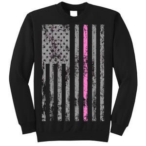 Retro Pink Thin Line Breast Cancer Awareness USA Flag Sweatshirt