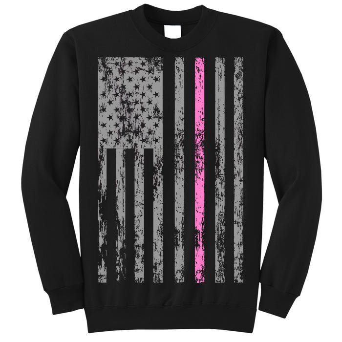 Retro Pink Thin Line Breast Cancer Awareness USA Flag Sweatshirt