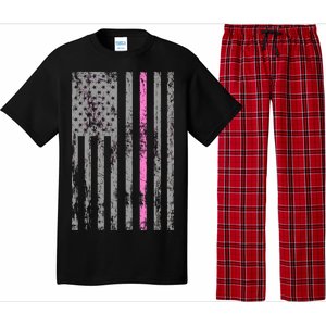 Retro Pink Thin Line Breast Cancer Awareness USA Flag Pajama Set