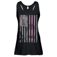 Retro Pink Thin Line Breast Cancer Awareness USA Flag Ladies Essential Flowy Tank