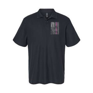 Retro Pink Thin Line Breast Cancer Awareness USA Flag Softstyle Adult Sport Polo