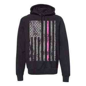 Retro Pink Thin Line Breast Cancer Awareness USA Flag Premium Hoodie