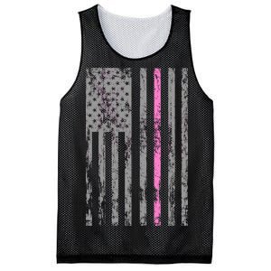 Retro Pink Thin Line Breast Cancer Awareness USA Flag Mesh Reversible Basketball Jersey Tank