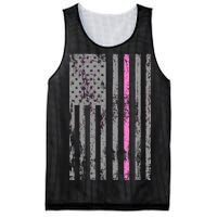 Retro Pink Thin Line Breast Cancer Awareness USA Flag Mesh Reversible Basketball Jersey Tank