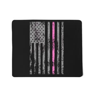 Retro Pink Thin Line Breast Cancer Awareness USA Flag Mousepad