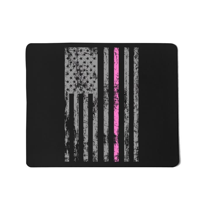 Retro Pink Thin Line Breast Cancer Awareness USA Flag Mousepad