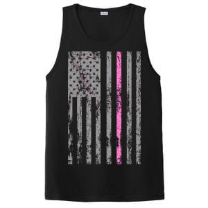 Retro Pink Thin Line Breast Cancer Awareness USA Flag PosiCharge Competitor Tank