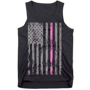 Retro Pink Thin Line Breast Cancer Awareness USA Flag Tank Top