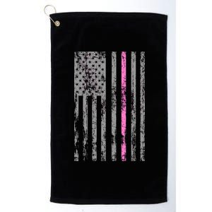 Retro Pink Thin Line Breast Cancer Awareness USA Flag Platinum Collection Golf Towel