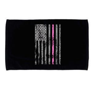 Retro Pink Thin Line Breast Cancer Awareness USA Flag Microfiber Hand Towel