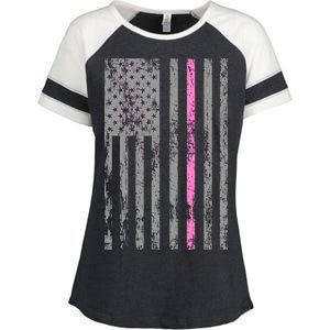 Retro Pink Thin Line Breast Cancer Awareness USA Flag Enza Ladies Jersey Colorblock Tee