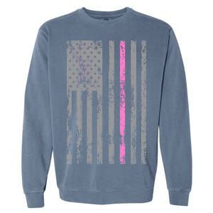 Retro Pink Thin Line Breast Cancer Awareness USA Flag Garment-Dyed Sweatshirt