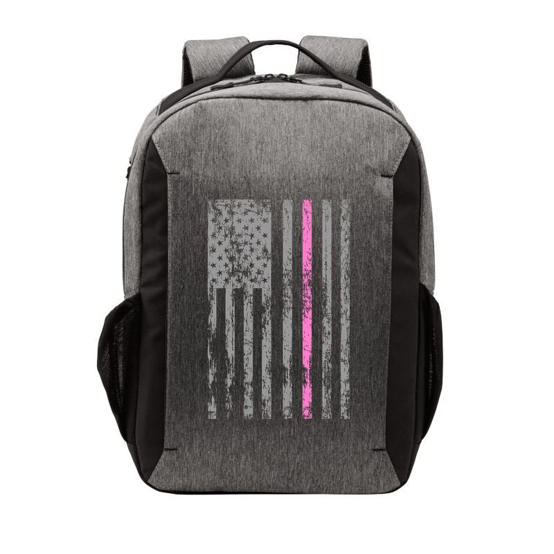 Retro Pink Thin Line Breast Cancer Awareness USA Flag Vector Backpack