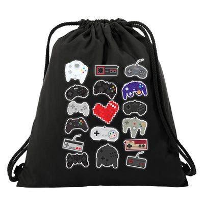Retro Pixel Remote Love Drawstring Bag