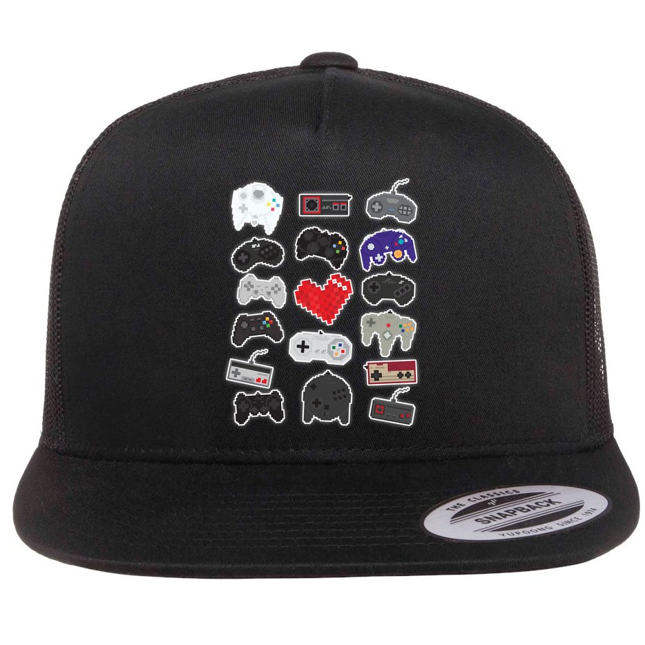 Retro Pixel Remote Love Flat Bill Trucker Hat