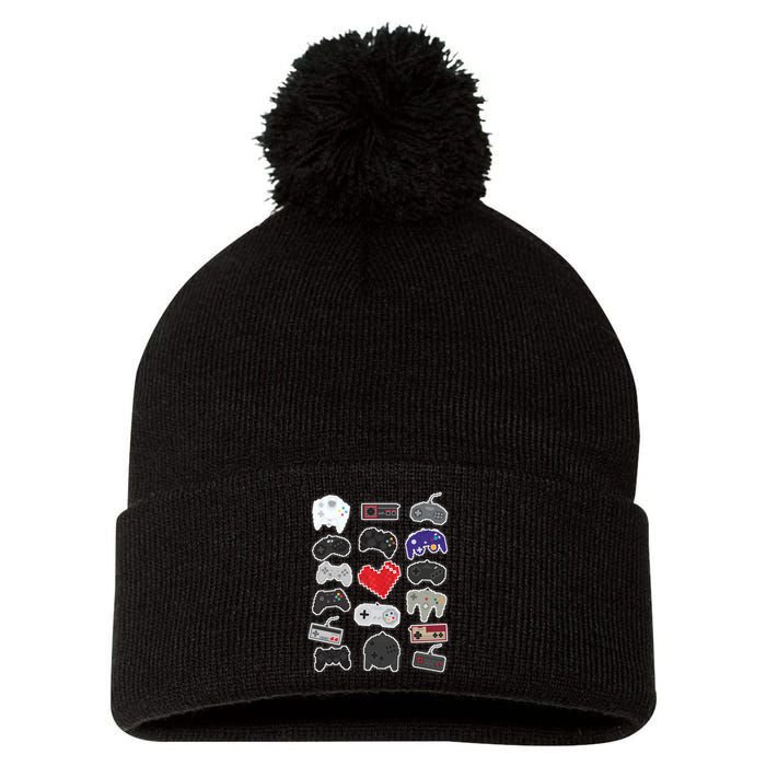 Retro Pixel Remote Love Pom Pom 12in Knit Beanie