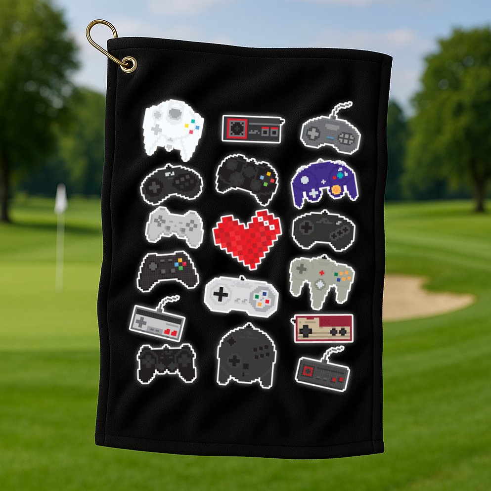 Retro Pixel Remote Love Golf Towel
