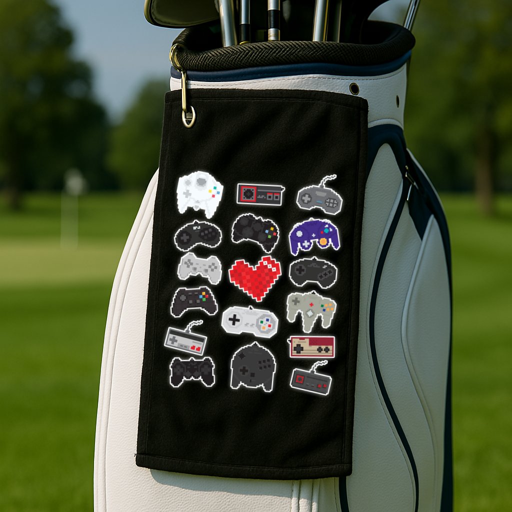 Retro Pixel Remote Love Golf Towel