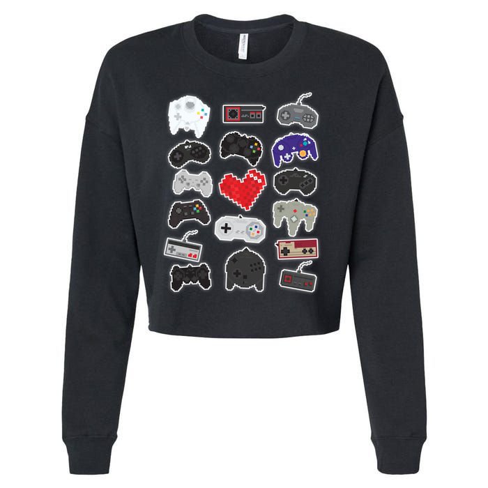 Retro Pixel Remote Love Cropped Pullover Crew