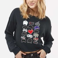 Retro Pixel Remote Love Cropped Pullover Crew