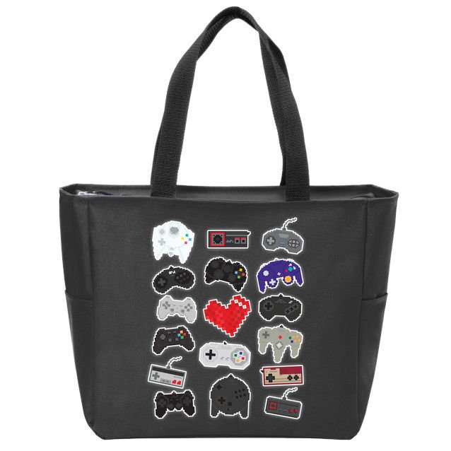 Retro Pixel Remote Love Zip Tote Bag