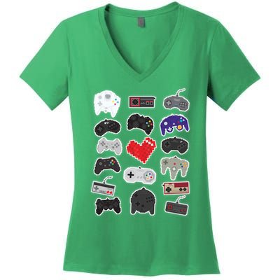 Retro Pixel Remote Love Women's V-Neck T-Shirt