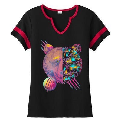 Retro Polygon Bear Vintage 80's Ladies Halftime Notch Neck Tee