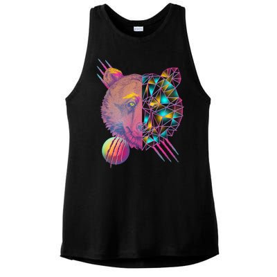 Retro Polygon Bear Vintage 80's Ladies PosiCharge Tri-Blend Wicking Tank