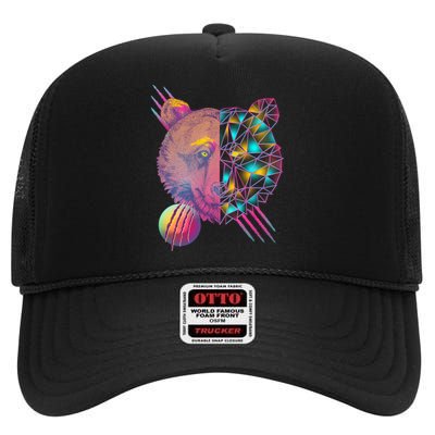 Retro Polygon Bear Vintage 80's High Crown Mesh Back Trucker Hat