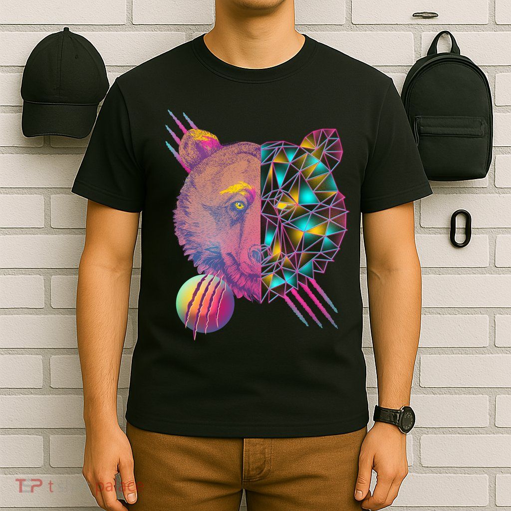 Retro Polygon Bear Vintage 80's T-Shirt
