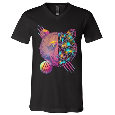 Retro Polygon Bear Vintage 80's V-Neck T-Shirt