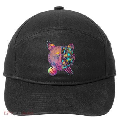 Retro Polygon Bear Vintage 80's 7-Panel Snapback Hat