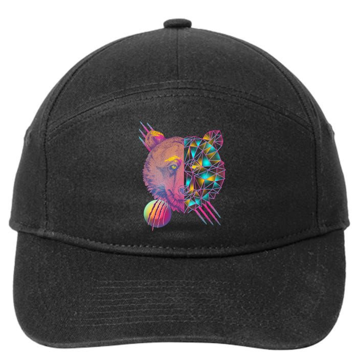 Retro Polygon Bear Vintage 80's 7-Panel Snapback Hat