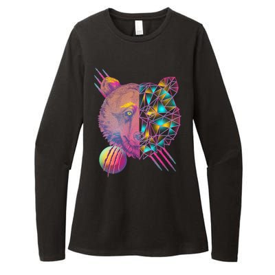 Retro Polygon Bear Vintage 80's Womens CVC Long Sleeve Shirt