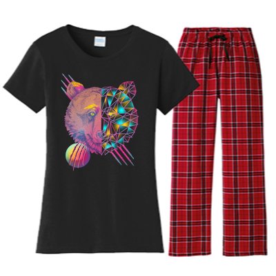 Retro Polygon Bear Vintage 80's Women's Flannel Pajama Set