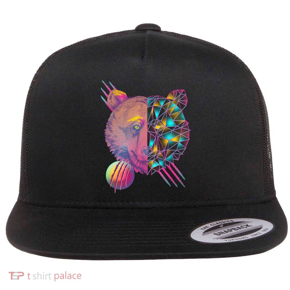 Retro Polygon Bear Vintage 80's Flatbill Hat
