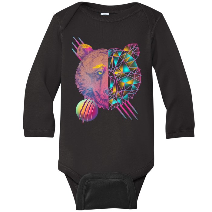 Retro Polygon Bear Vintage 80's Baby Long Sleeve Bodysuit