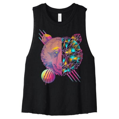 Retro Polygon Bear Vintage 80's Women's Racerback Cropped Tank