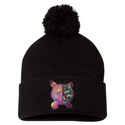 Retro Polygon Bear Vintage 80's Pom Pom 12in Knit Beanie