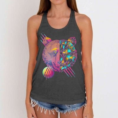 Retro Polygon Bear Vintage 80's Women's Knotted Racerback Tank