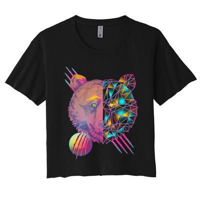 Retro Polygon Bear Vintage 80's Crop Top